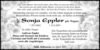 Traueranzeige von Sonja Eppler von Südthüringer Presse