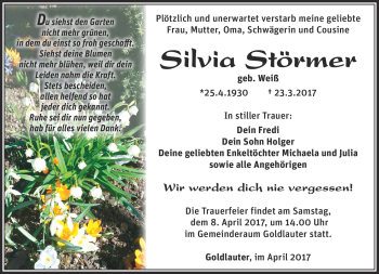 Traueranzeige von Silvia Störmer von Südthüringer Presse
