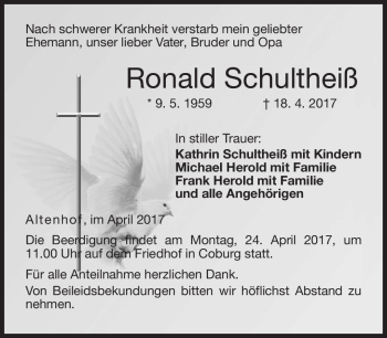 Traueranzeige von Ronald Schultheiß von Neue Presse Coburg