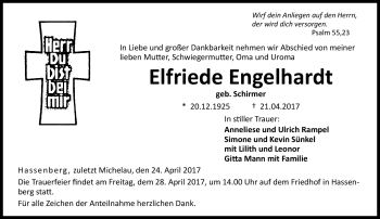 Traueranzeige von Elfriede Engelhardt von Neue Presse Coburg