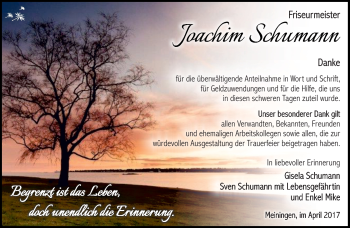 Traueranzeige von Joachim Schumann von Südthüringer Presse