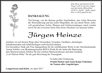Traueranzeige von Jürgen Heinze von Südthüringer Presse