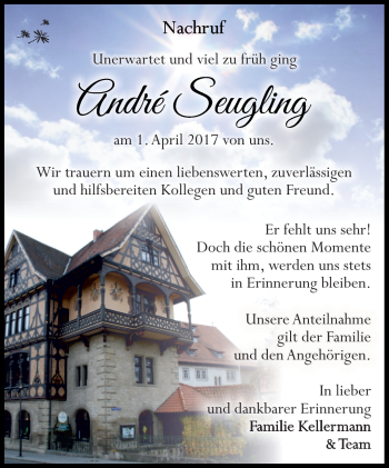 Traueranzeige von André Seuglind von Südthüringer Presse