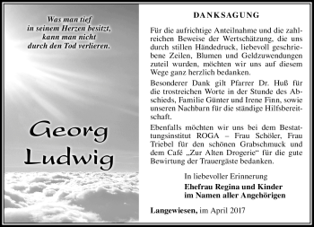 Traueranzeige von Georg Ludwig von Südthüringer Presse