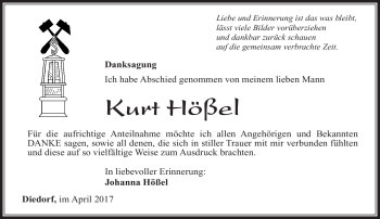 Traueranzeige von Kurt Hößel von Südthüringer Presse
