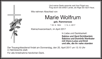 Traueranzeige von Marie Wolfrum von Frankenpost