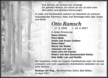 Traueranzeige von Otto Ramsch von Südthüringer Presse