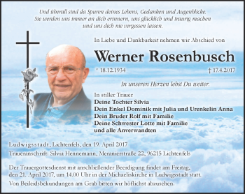 Traueranzeige von Werner Rosenbusch von Neue Presse Coburg