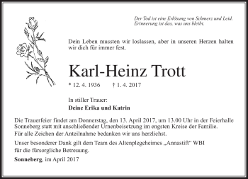 Traueranzeige von Karl-Heinz Trott von Südthüringer Presse