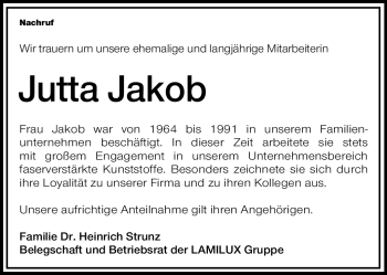 Traueranzeige von Jutta Jakob von Frankenpost