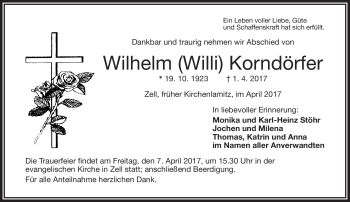 Traueranzeige von Wilhelm Korndörfer von Frankenpost