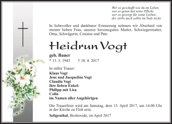 Traueranzeige von Heidrun Vogt von Südthüringer Presse