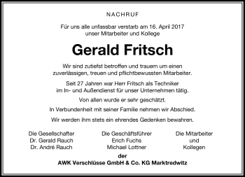 Traueranzeige von Gerald Fritsch von Frankenpost