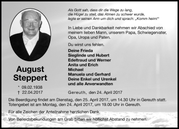 Traueranzeige von August Steppert von Neue Presse Coburg