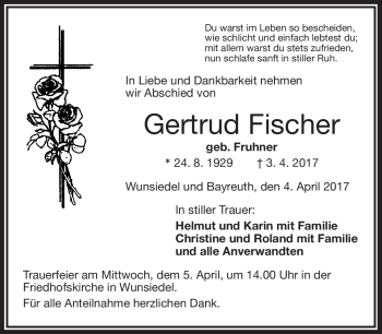 Traueranzeige von Gertrud Fischer von Frankenpost