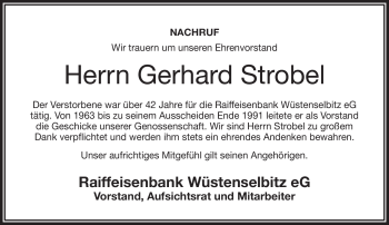 Traueranzeige von Gerhard Strobel von Frankenpost