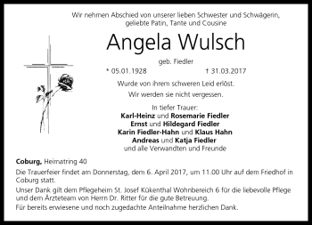 Traueranzeige von Angela Wulsch von Neue Presse Coburg
