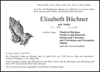 Traueranzeige von Elisabeth Büchner von Neue Presse Coburg