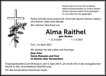 Traueranzeige von Alma Raithel von Frankenpost
