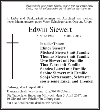 Traueranzeige von Edwin Siewert von Neue Presse Coburg