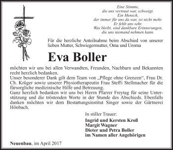 Traueranzeige von Eva Boller von Südthüringer Presse