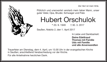 Traueranzeige von Hubert Orschulok von Frankenpost