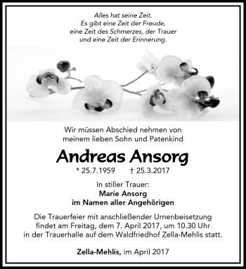 Traueranzeige von Andreas Ansorg von Südthüringer Presse