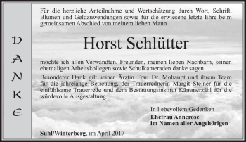 Traueranzeige von Horst Schlüter von Südthüringer Presse