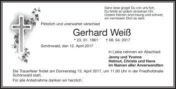 Traueranzeige von Gerhard Weiß von Frankenpost