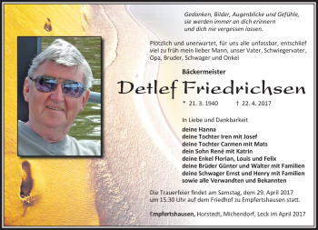 Traueranzeige von Detlef Friedrichsen von Südthüringer Presse