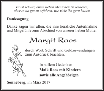 Traueranzeige von Margit Roos von Südthüringer Presse