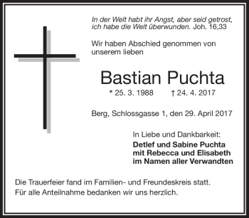 Traueranzeige von Bastian Puchta von Frankenpost