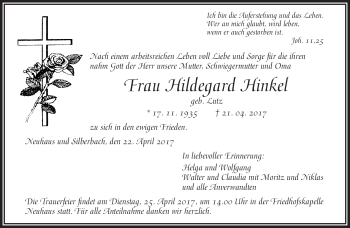 Traueranzeige von Hildegard Hinkel von Frankenpost