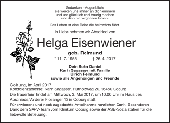 Traueranzeige von Helga Eisenwiener von Neue Presse Coburg