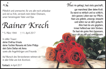 Traueranzeige von Rainer Krech von Südthüringer Presse