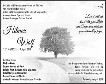 Traueranzeige von Hilmar Wolf von Südthüringer Presse