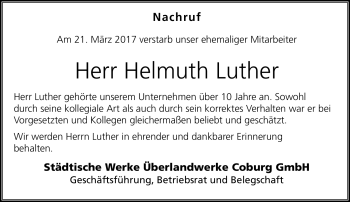 Traueranzeige von Helmuth Luther von Neue Presse Coburg