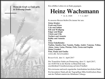 Traueranzeige von Heinz Wachsmann von Neue Presse Coburg
