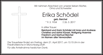 Traueranzeige von Erika Schödel von Frankenpost
