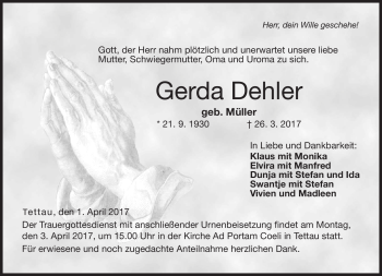 Traueranzeige von Gerda Dehler von Neue Presse Coburg