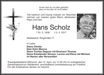Traueranzeige von Hans Scholz von Frankenpost