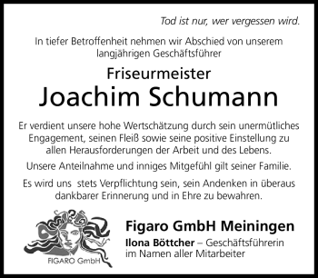 Traueranzeige von Joachim Schumann von Südthüringer Presse