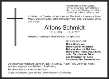 Traueranzeige von Alfons Schmidt von Frankenpost