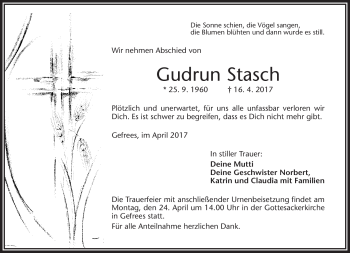 Traueranzeige von Gudrun Stasch von Frankenpost