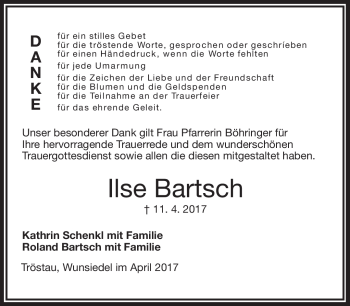 Traueranzeige von Ilse Bartsch von Frankenpost