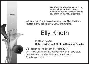 Traueranzeige von Elly Knoth von Neue Presse Coburg