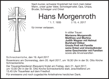 Traueranzeige von Hans Morgenroth von Neue Presse Coburg