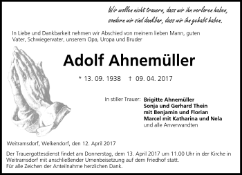 Traueranzeige von Adolf Ahnemüller von Neue Presse Coburg