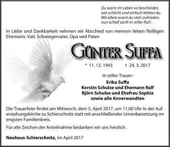 Traueranzeige von Günter Suffa von Südthüringer Presse