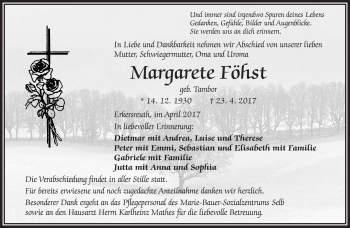Traueranzeige von Föhst Margarete von Frankenpost